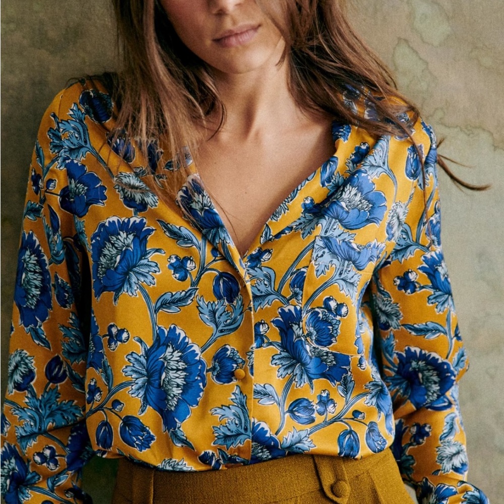 Sezane X Inoui Blue and Yellow Florence Blouse